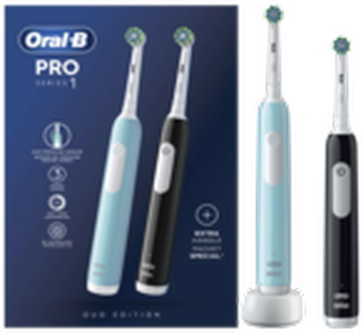 Set 2x Periuta de dinti electrica Oral-B Pro 1, Curatare 3D, 3 programe, 1 capat de periaj, Negru Albastru - imagine 2