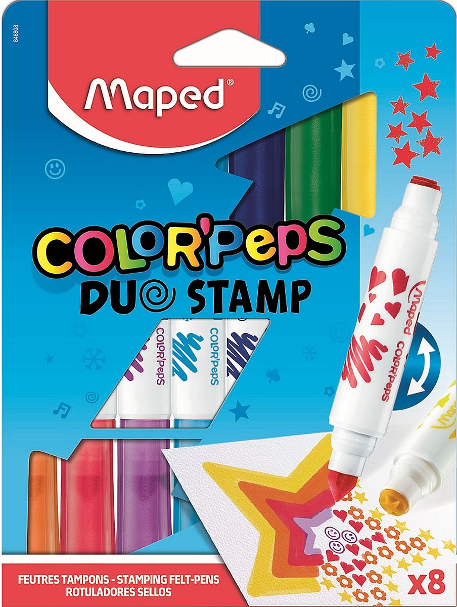 Set carioci Maped Color Peps Duo - 8 culori, cu stampile
