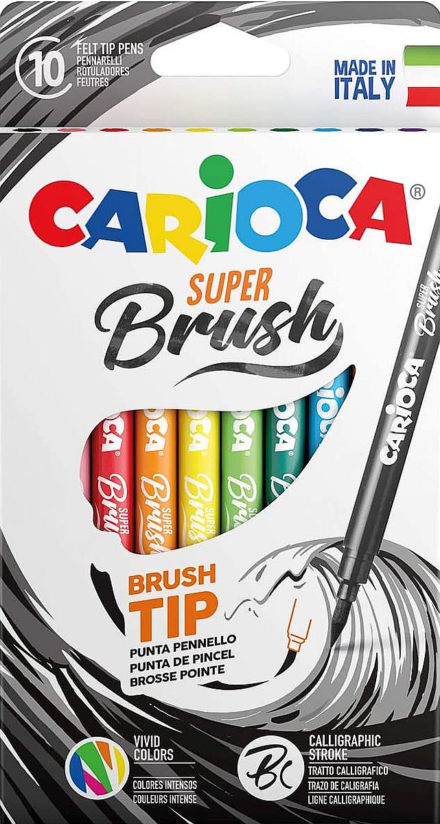 Set carioci cu pensula Carioca Super Brush - 10 culori