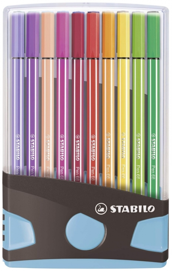 Set carioci  Stabilo Pen 68 - 20 culori , într-o cutie albastru deschis