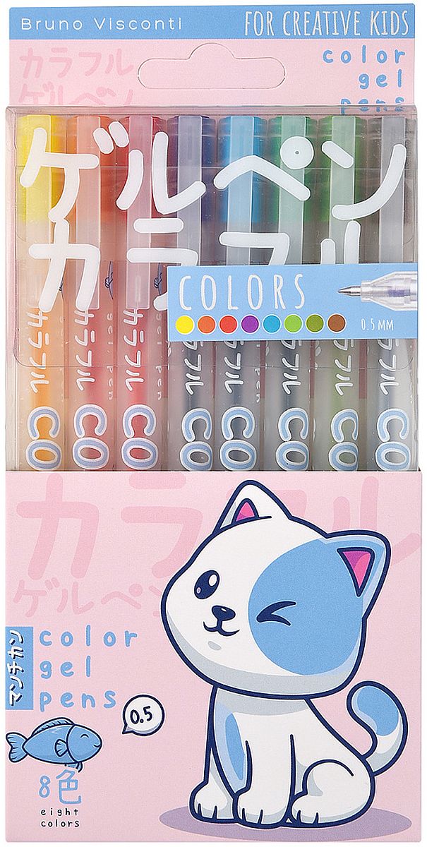 Set de pixuri cu gel Bruno Visconti - Animals, 8 culori
