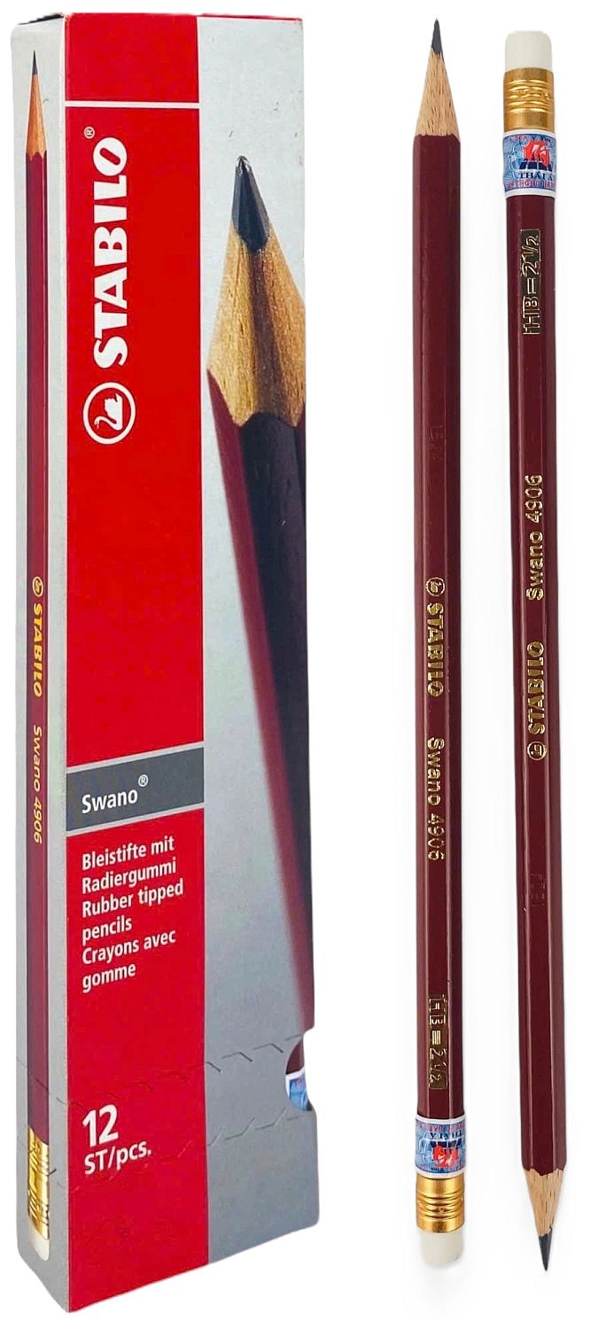 Set creioane grafit, Stabilo Swano - HB, 12 buc, roșu închis