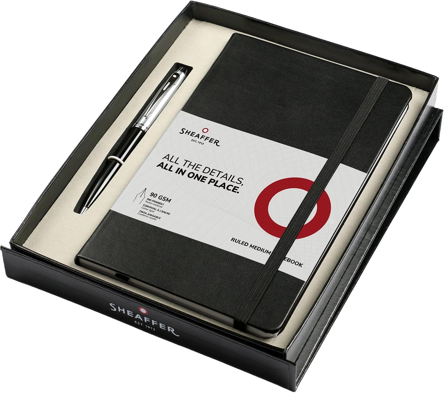 Set pixuri Sheaffer 100 - Glossy Black Chrome, cu agenda