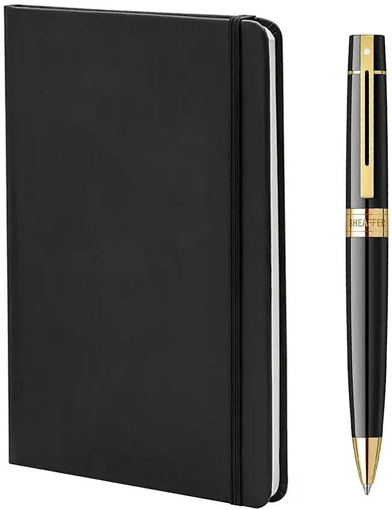 Set de pixuri  Sheaffer 300 - Black/Gold, cu un caiet
