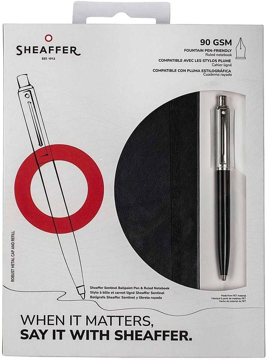 Set de pixuri  Sheaffer Sentinel - Black/Chrome, cu un caiet