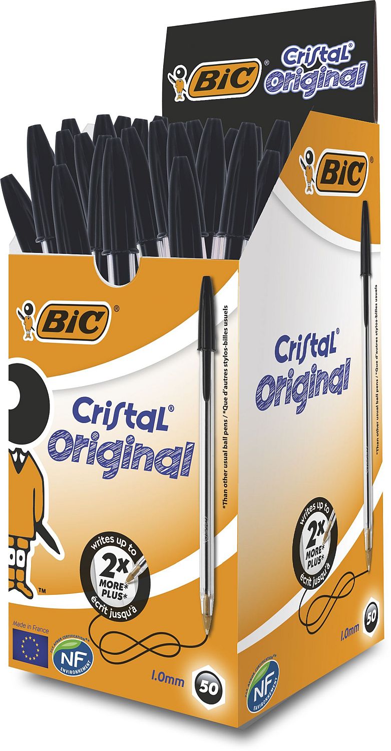 Set de pixuri BIC Cristal - 1.0 mm, negre, 50 buc