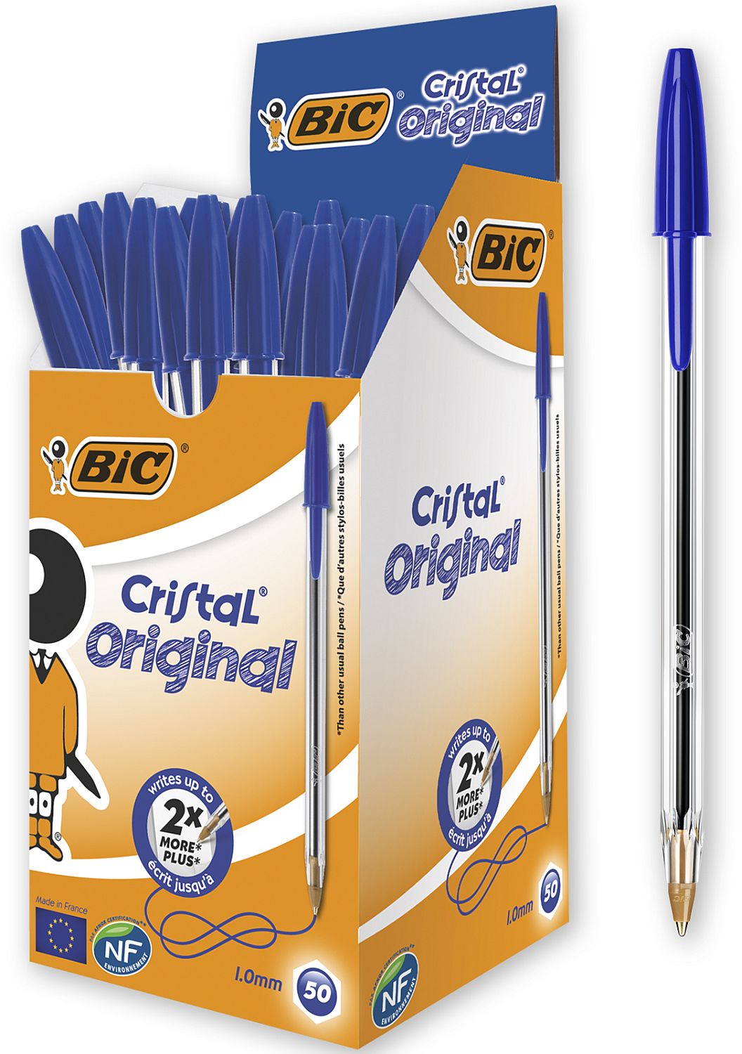 Set de pixuri BIC Cristal - 1.0 mm, albastru, 50 buc