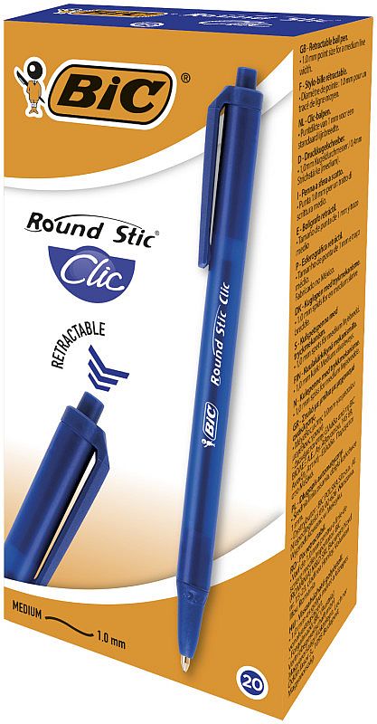 Set de pixuri BIC Round Stic - Clic, albastru, 20 buc