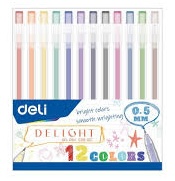Set pixuri Deli Delight EG119-12C, vârf de 0,5 mm, cerneală gel, 12 culori, ambalaj din PVC