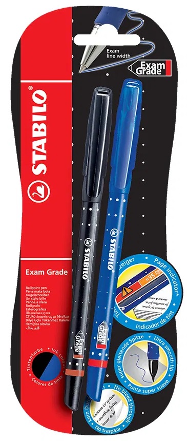 Set de stilouri Stabilo Exam Grade cu scală - M, 2 bucăți, albastru și negru