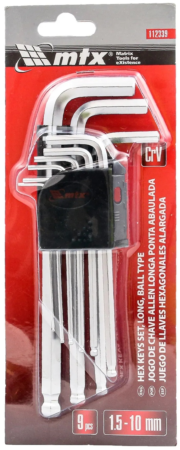 Set de chei Allen MTX, 9 bucăți, 1,5-10 mm, alungite