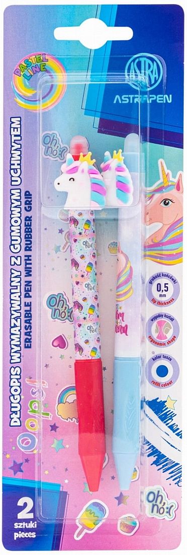 Set de pixuri care se șterg Astra Pastel Line - Unicorn, 2 buc