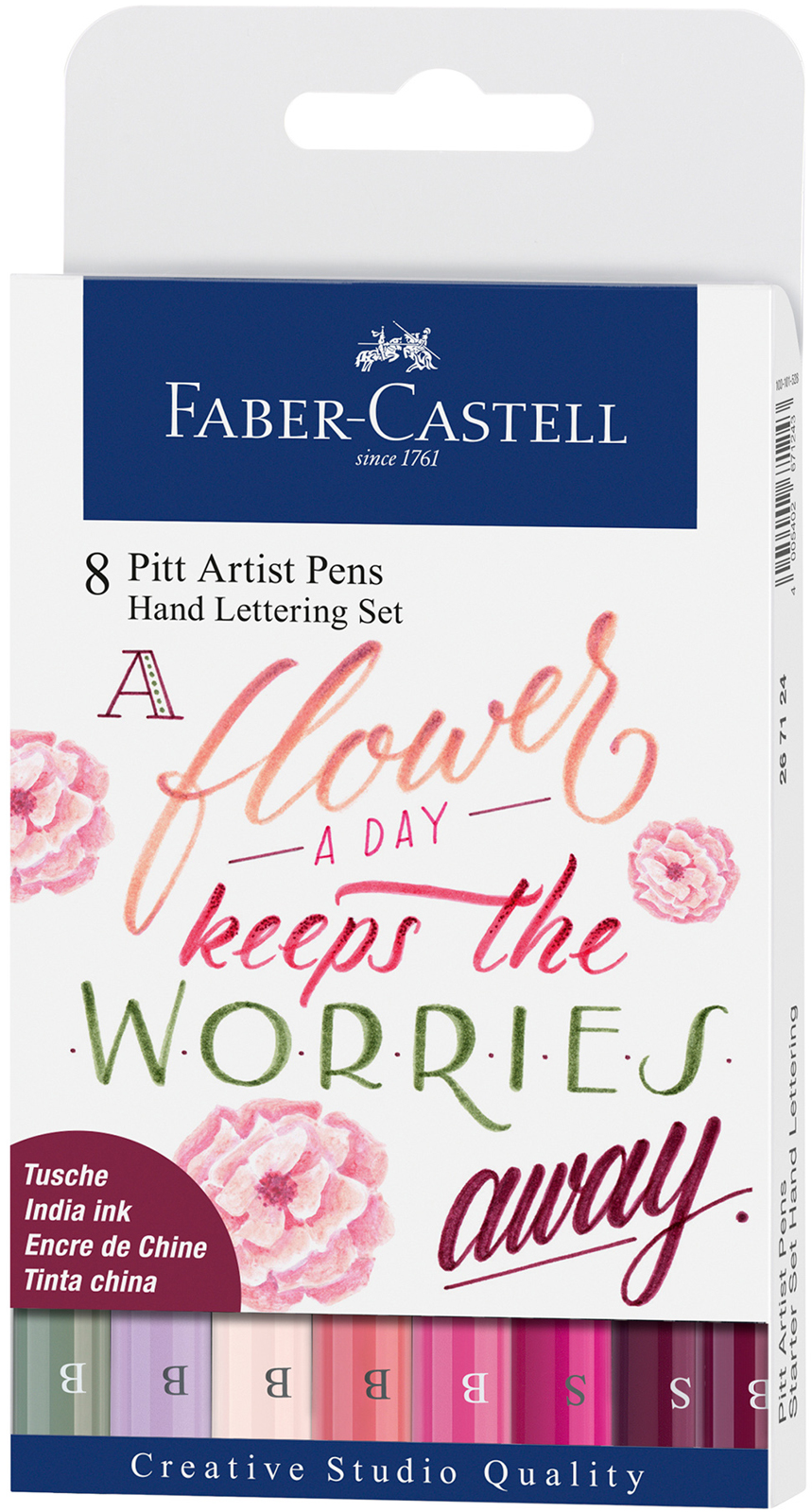 Set markere caligrafice cu pensula Faber-Castell - 8 culori, roz