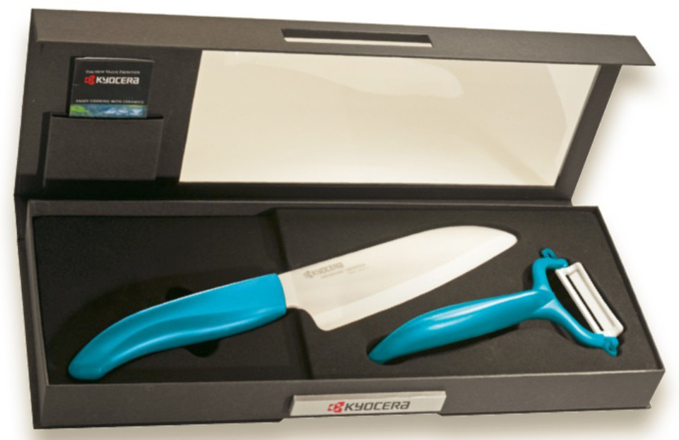 Set cuțit ceramic cu decojitor Kyocera - albastru
