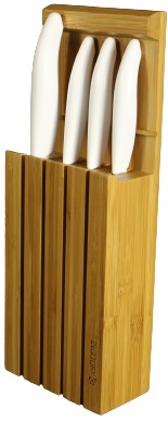 Set de cuțite din ceramică KYOCERA - Cu bloc de bambus, alb