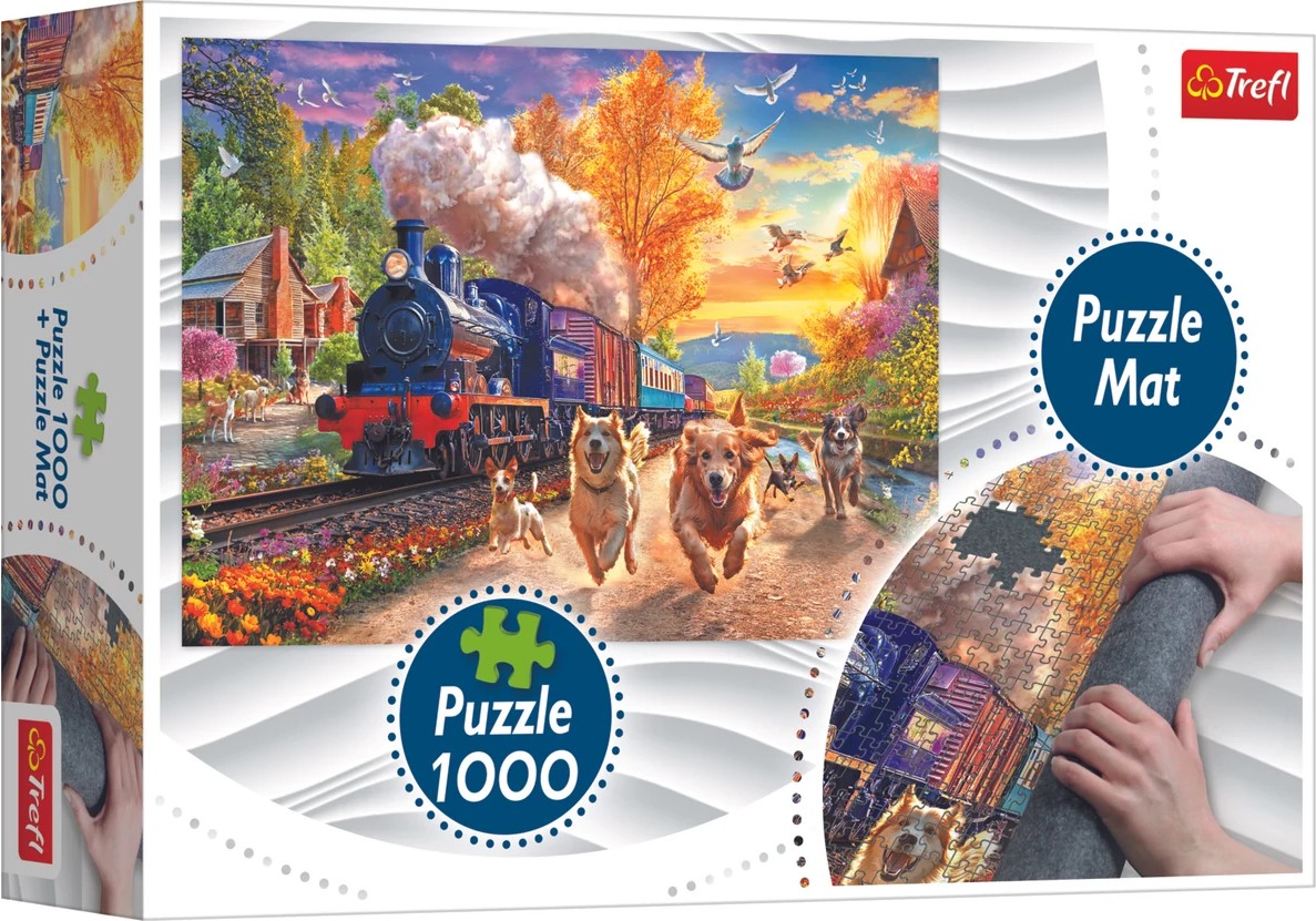 Set covoraș și puzzle Trefl de 1000 piese - Mai rapid decât trenul