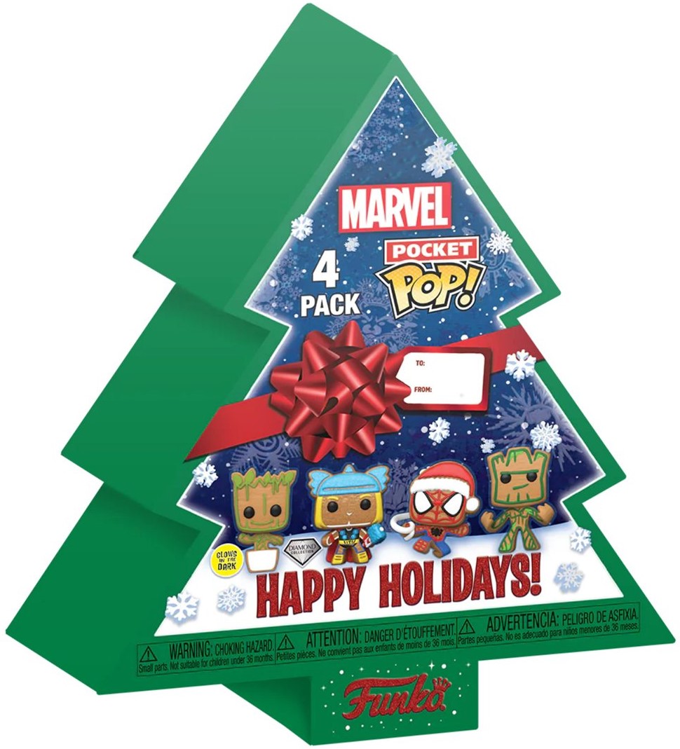 Set brelocuri Funko Pocket POP! Marvel: Marvel - Happy Holidays Tree Box (Glows in the Dark) (Diamond Collection)