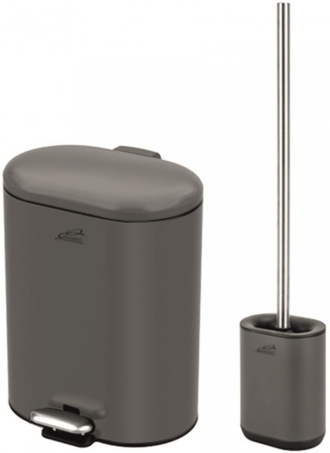 Set coș de toaletă și periuță Inter Ceramic - 8355G, 6 L, gri mat