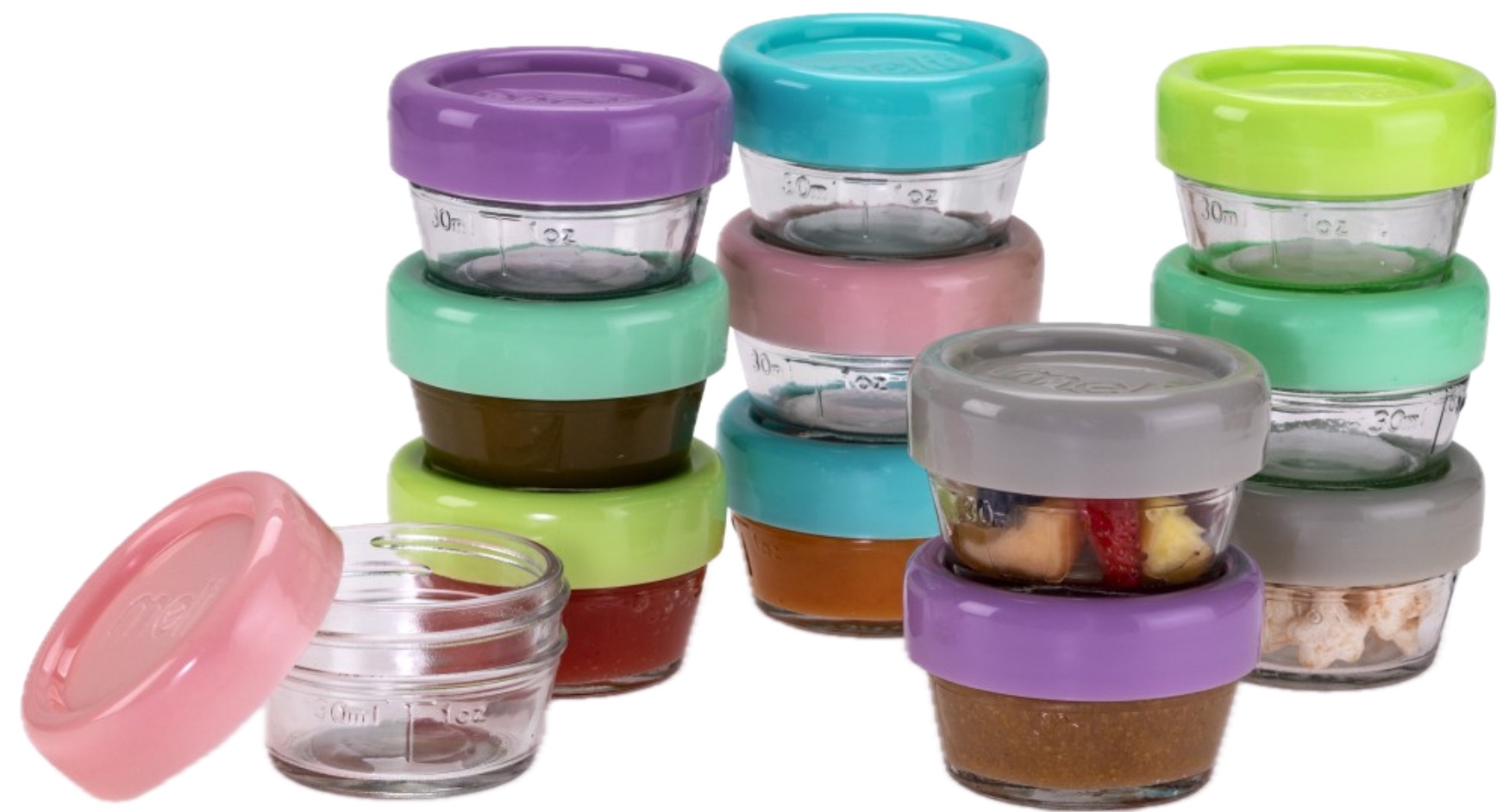 Set de boluri de sticlă cu capac Melii - Multicolor, 59 ml, 12 buc