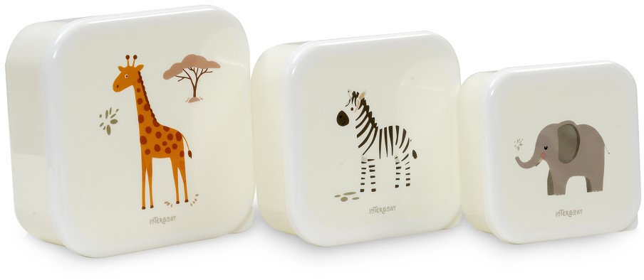Set cutii pentru hrană Interbaby - Jirafa Savana, 3 bucăți, bej