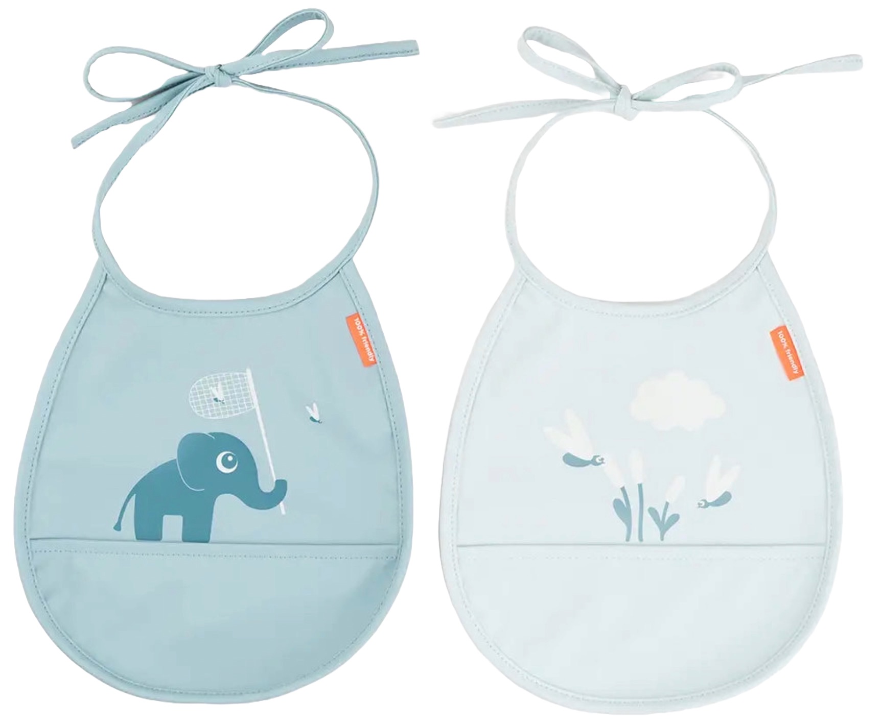 Set de bavete cu buzunar Done by Deer - Elphee, blue, 2 buc