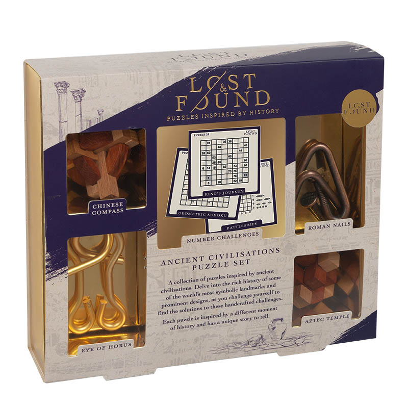 Set de puzzle-uri logice 3D din lemn Professor Puzzle - Civilizații antice (5 buc.)