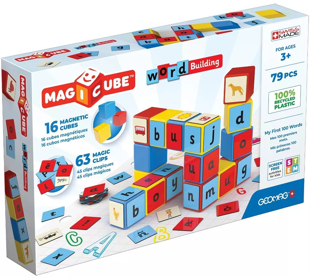 Set de cuburi magnetice Geomag - Magicube, Word Building EU, 79 de piese