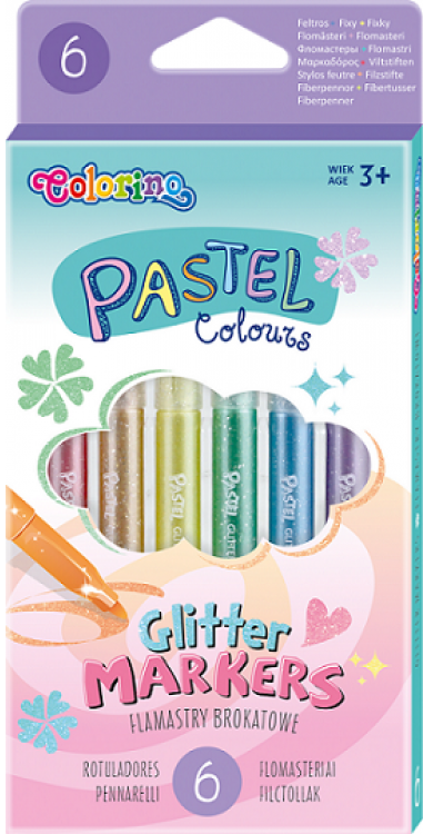 Set markere Colorino Pastel - 6 culori cu brocart