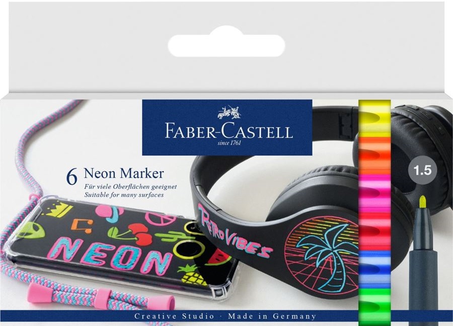 Set de markere Faber-Castell Neon - 6 culori, 1.5 mm