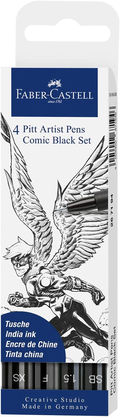 Set de markere Faber-Castell Pitt Artist - Comic, 4 bucăți, negru