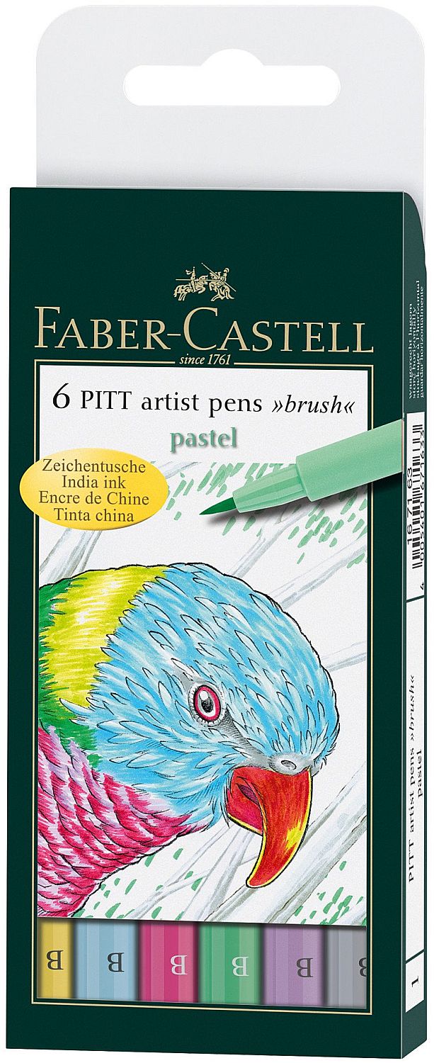 Set markere cu perie Faber-Castell Pitt Artist - Culori pastelate, 6 buc