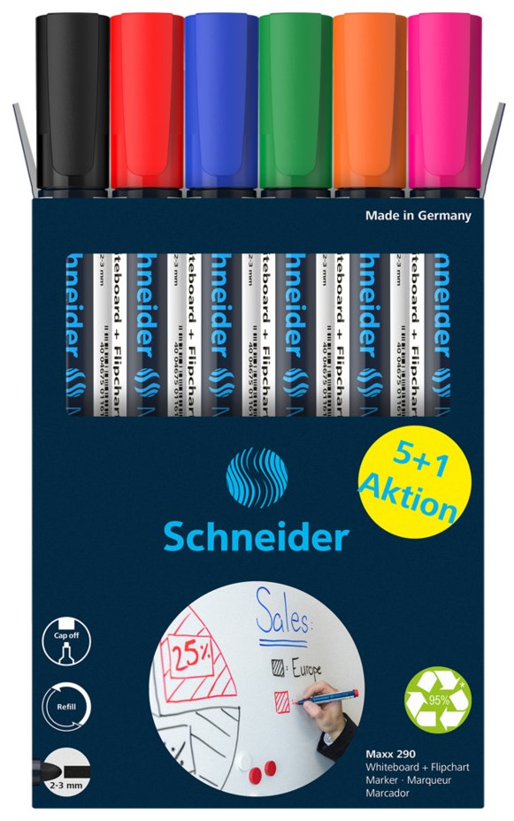 Set markere pentru tablă albă și flipchart Schneider Maxx 290 - 3 mm, 6 culori
