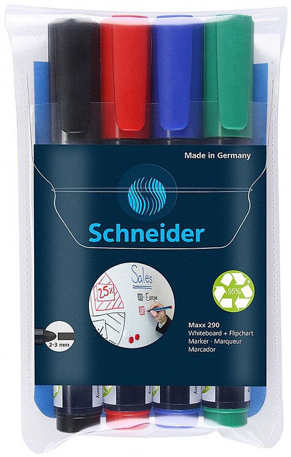 Set markere pentru tablă albă Schneider Maxx 290 - 3.0 mm, 4 culori