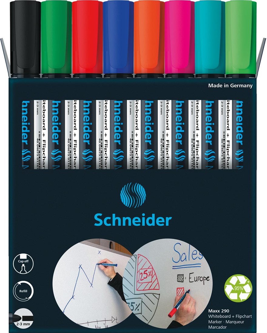 Set markere pentru tablă albă Schneider Maxx 290 - 8 culori