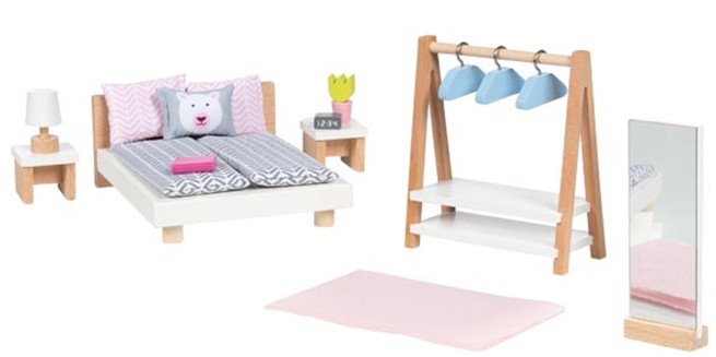 Set de mobilier pentru casă de păpuși Goki - Dormitor, 18 piese