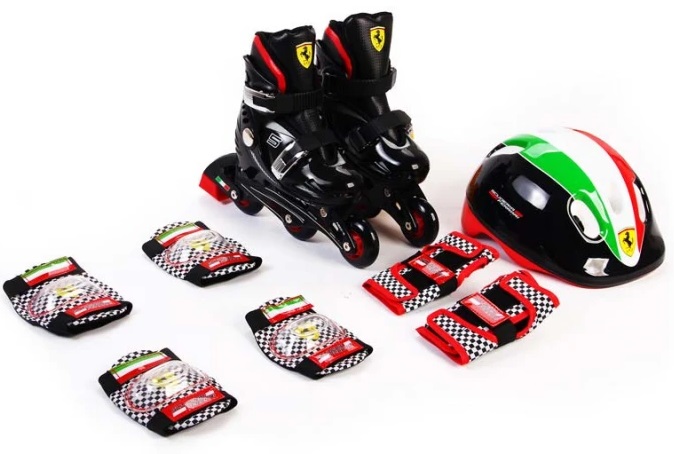 Mesuca - Patine cu role, casca si protectii Ferrari, 33-36, negru