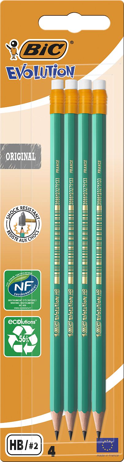 Set de creioane BIC Evolution - HB, cu radieră, 4 buc