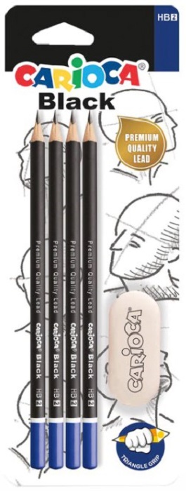 Set de creioane Carioca - negru, 4 buc., HB, radieră
