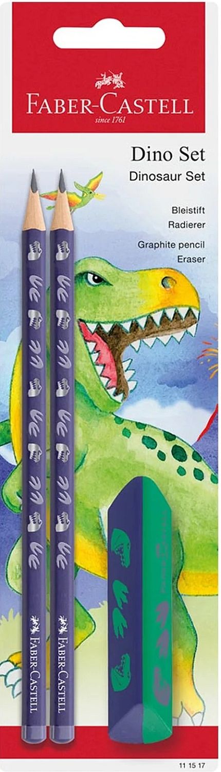 Set creioane Faber-Castell Dino - HB, 2 buc, cu radieră