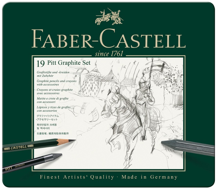 Set de creioane Faber-Castell Pitt Graphite - 19 bucăți, în cutie metalică