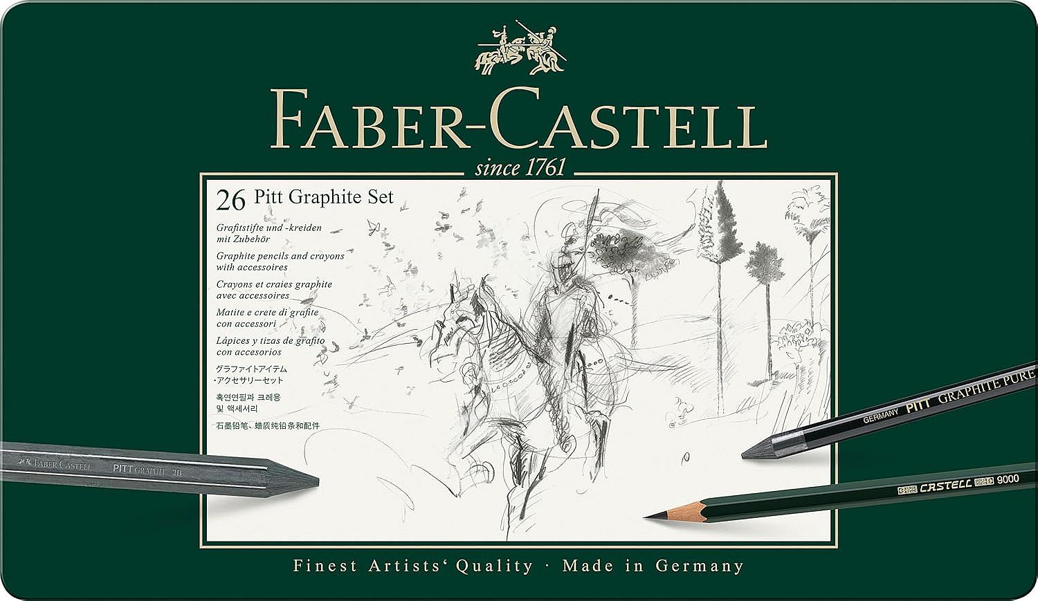 Set de creioane Faber-Castell Pitt Graphite - 26 bucăți, în cutie metalică