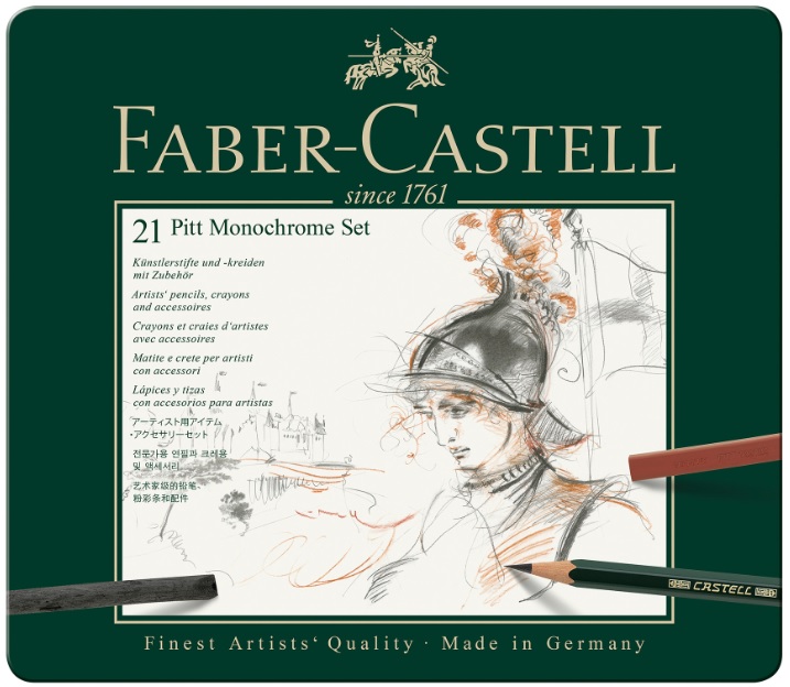 Set de creioane Faber-Castell Pitt Monochrome - 21 de bucăți, în cutie metalică