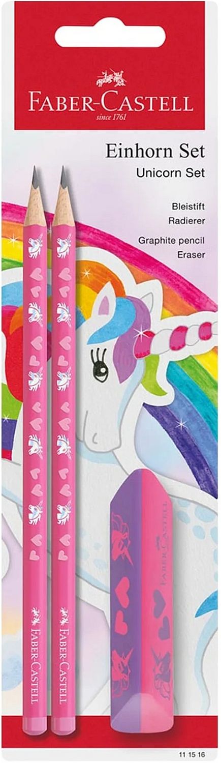 Set creioane Faber-Castell Unicorn - HB, 2 buc, cu radieră