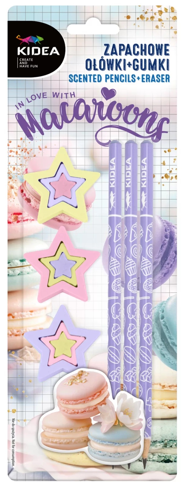 Set creioane Kidea – Cu gume de șters parfumate, Macaron franțuzesc
