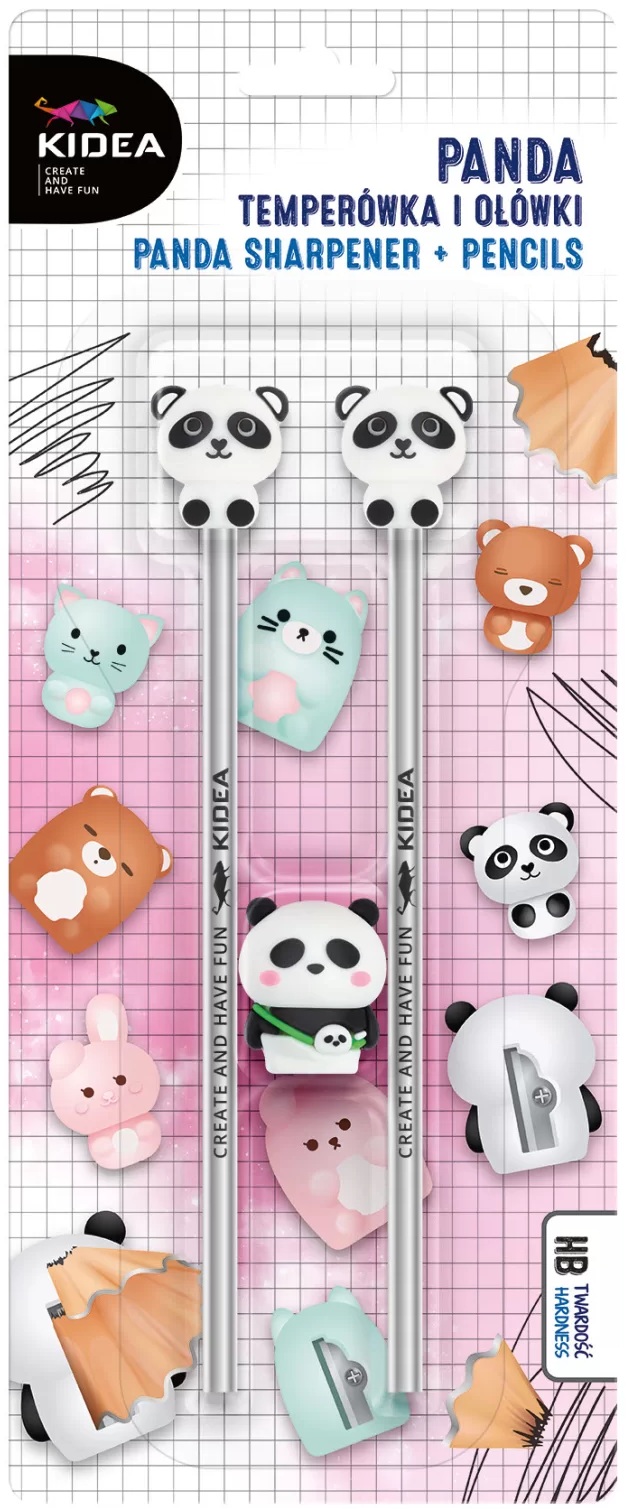 Set creioane cu figurină Kidea – Panda, HB, 2 buc, cu ascuțitoare