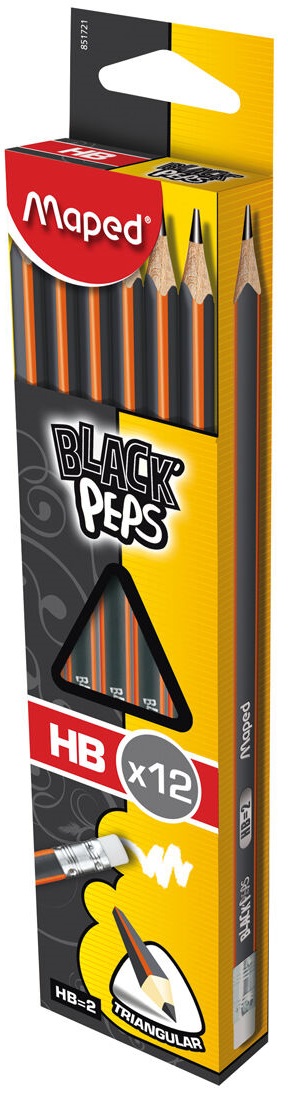 Set creioane cu radiera Maped Black'Peps - HB, 12 bucati
