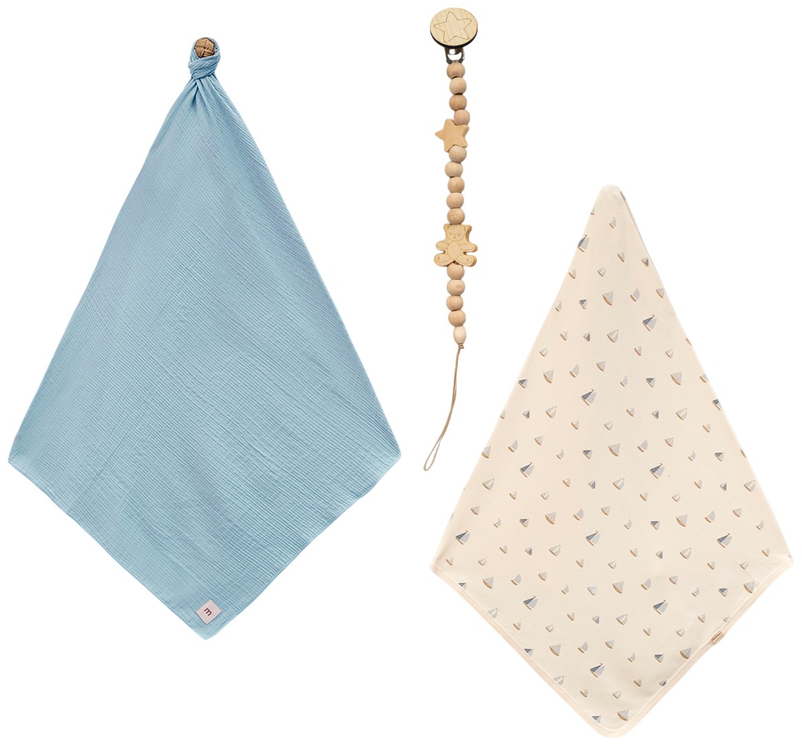 Set de scutec din muselină și pătură Minisse - Sailor, albastru deschis/ivory