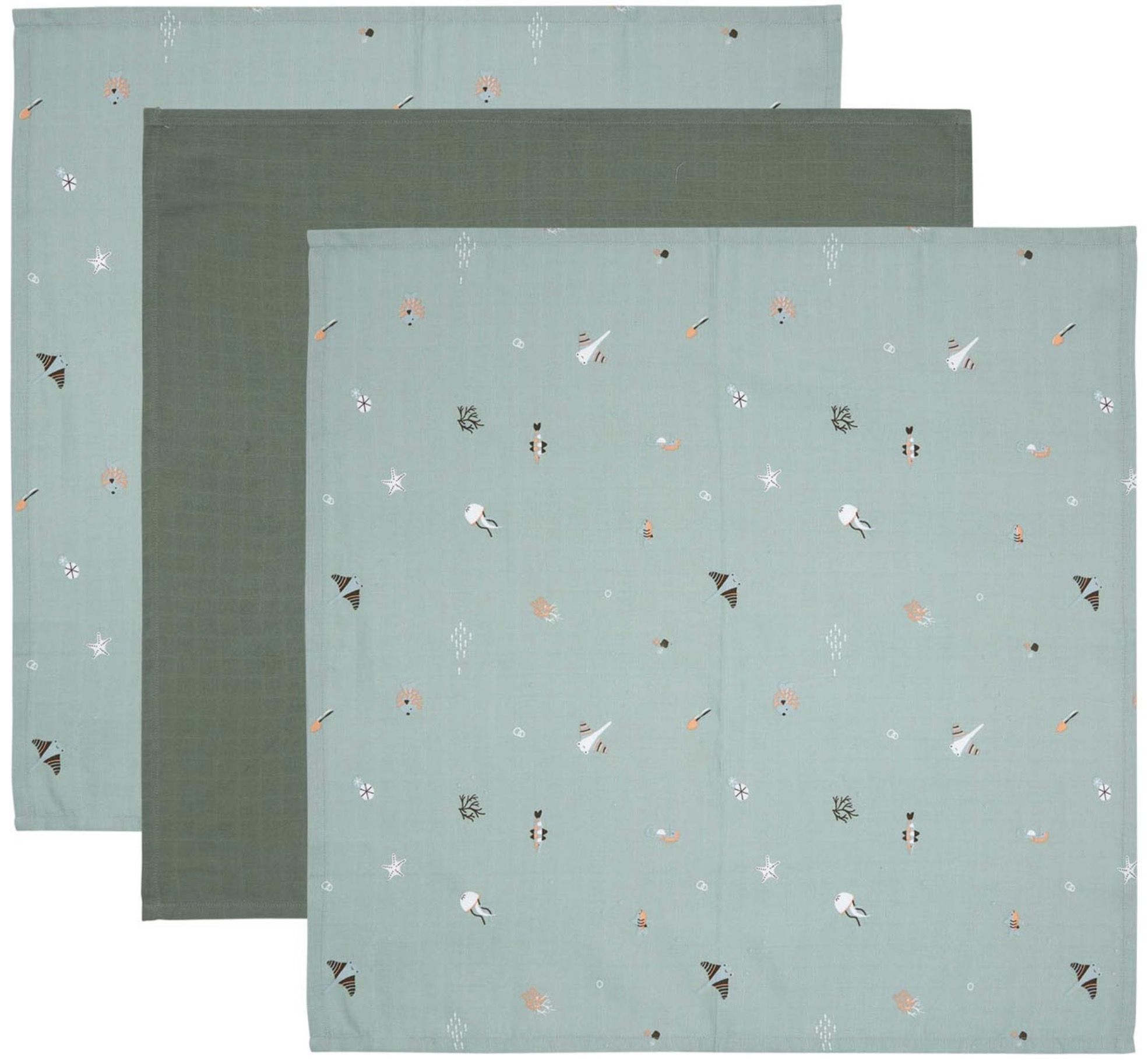 Set de scutece din muselină Bebe-Jou - Ocean Vibes, 70 x 70 cm, 3 buc