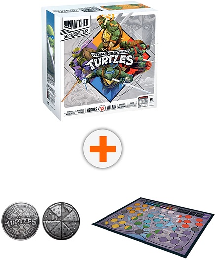 Aventuri fără egal: Set de joc de societate Teenage Mutant Ninja Turtles cu monedă promoțională și covoraș