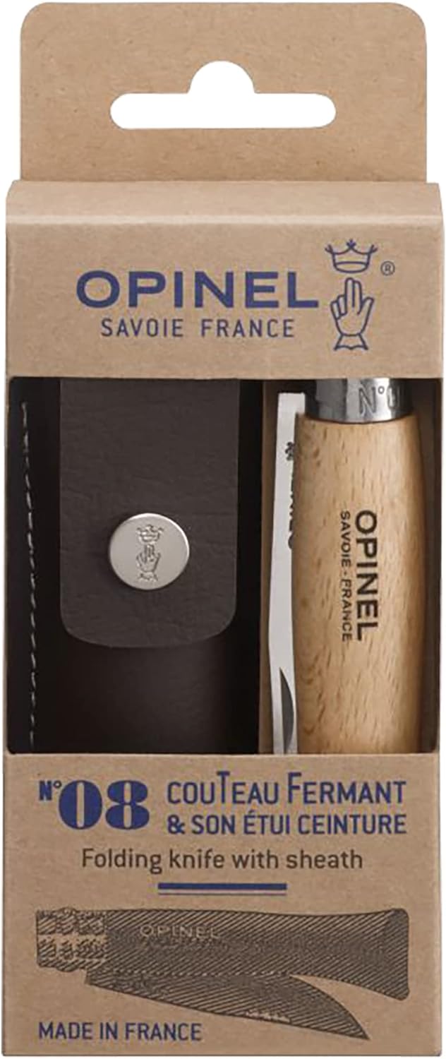 Set cuțit cu teacă Opinel Inox - №8, fag